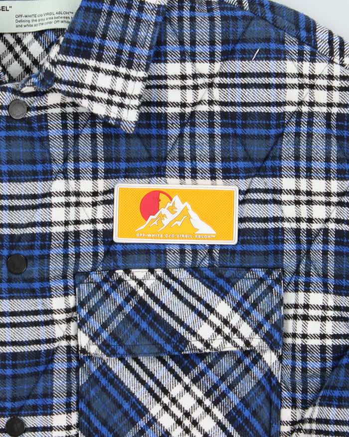FW2019 Off-White Quilt Lined Heavyweight Oversized Plaid Snap Button Flannel Over Shirt - M