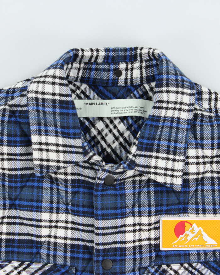 FW2019 Off-White Quilt Lined Heavyweight Oversized Plaid Snap Button Flannel Over Shirt - M