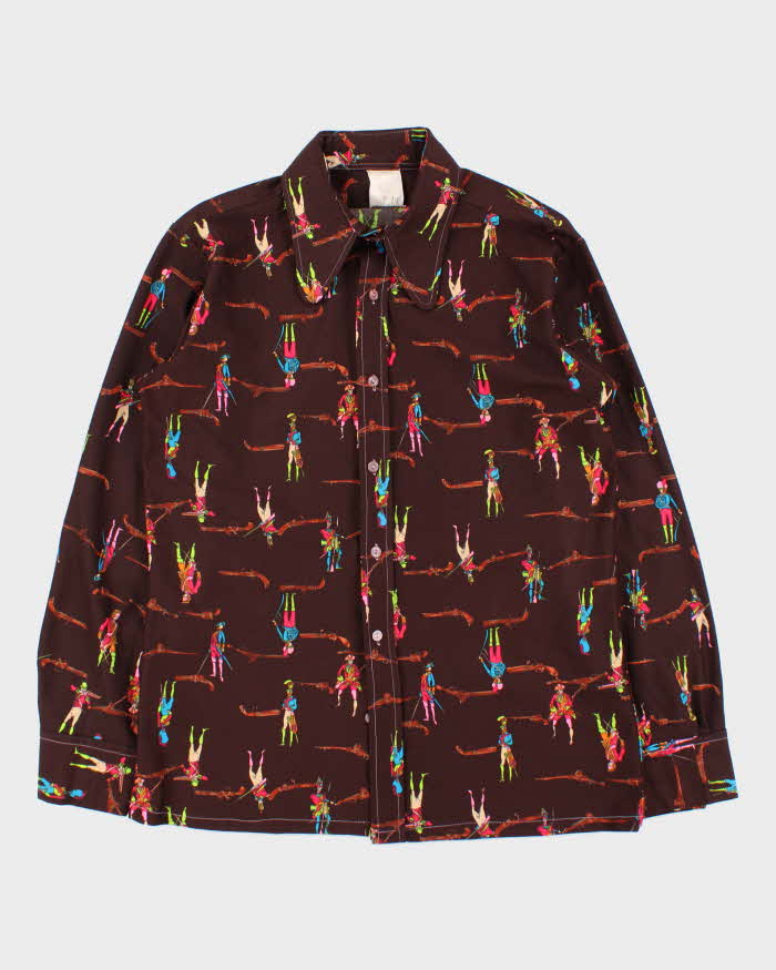 Vintage 1970s Western Graphic Dagger Collared Long Sleeve Shirt - L