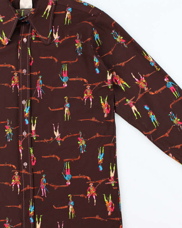 Vintage 1970s Western Graphic Dagger Collared Long Sleeve Shirt - L