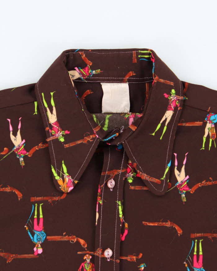 Vintage 1970s Western Graphic Dagger Collared Long Sleeve Shirt - L