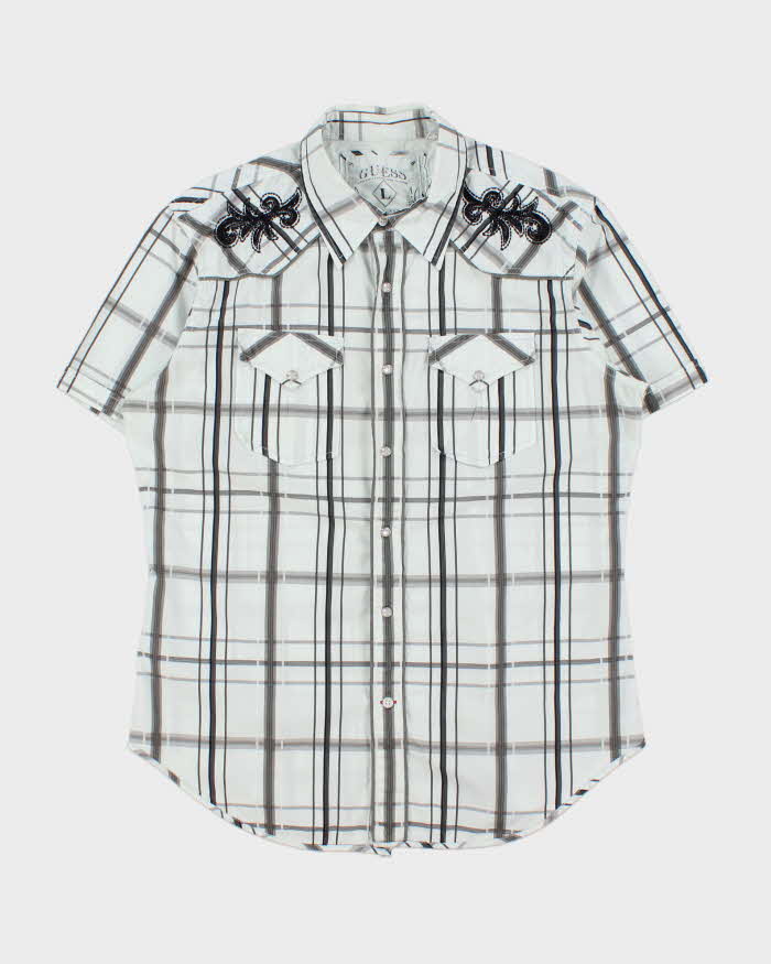 Vintage Y2K 00s Guess Check Embroidered Short Sleeve Shirt - L