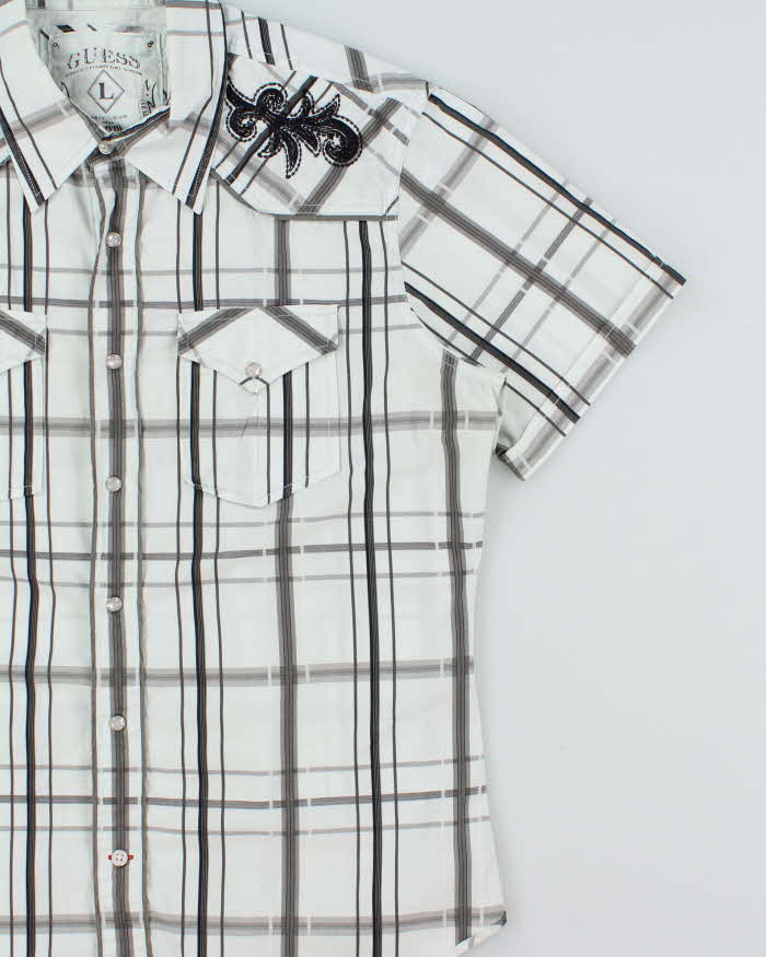 Vintage Y2K 00s Guess Check Embroidered Short Sleeve Shirt - L