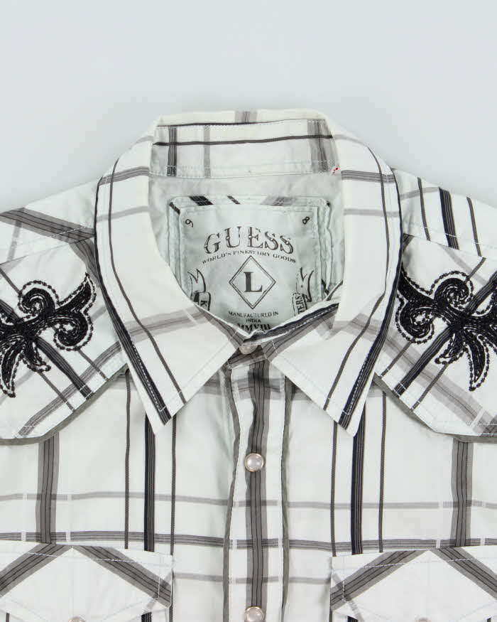 Vintage Y2K 00s Guess Check Embroidered Short Sleeve Shirt - L
