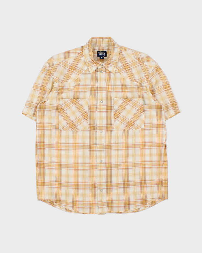 Vintage 1990s Stussy Plaid Snap Button Short Sleeve Shirt - S