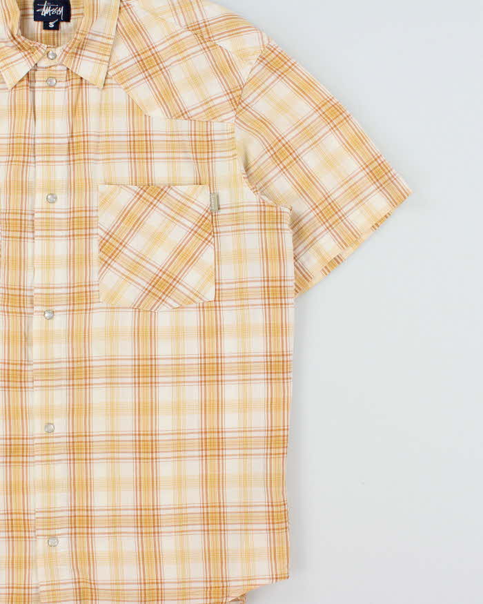 Vintage 1990s Stussy Plaid Snap Button Short Sleeve Shirt - S
