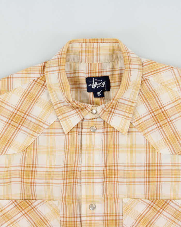 Vintage 1990s Stussy Plaid Snap Button Short Sleeve Shirt - S