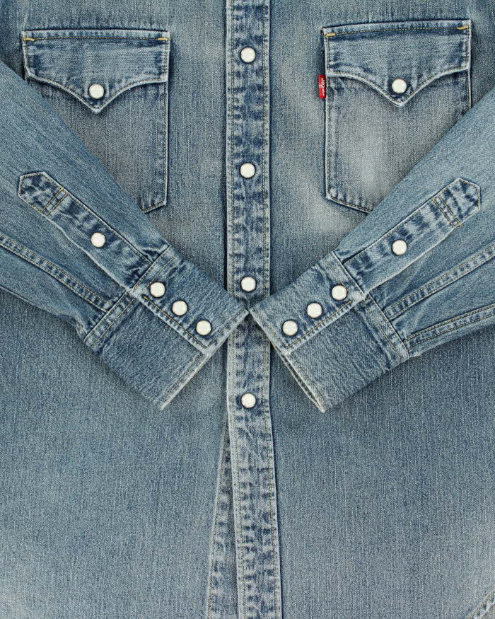 Vintage Y2K 00s Levi's Western Snap Button Long Sleeve Japanese Denim Shirt - M