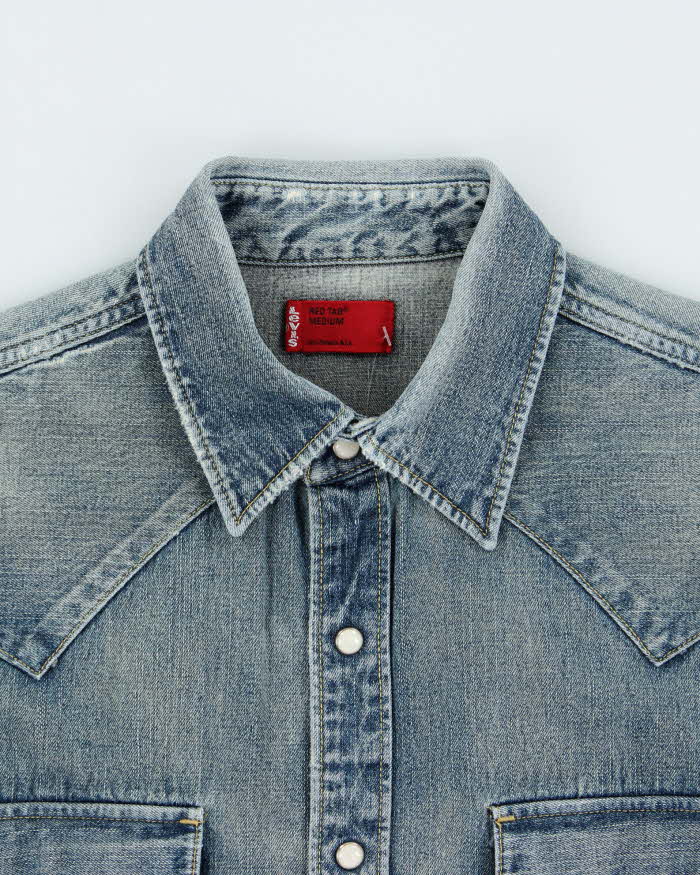 Vintage Y2K 00s Levi's Western Snap Button Long Sleeve Japanese Denim Shirt - M