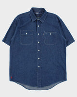 Vintage 1990s Polo Ralph Lauren Indigo Denim Short Sleeve Workwear Shirt - L