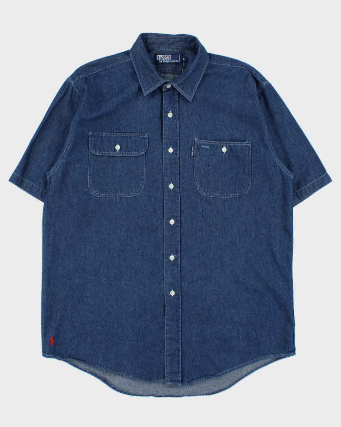 Vintage 1990s Polo Ralph Lauren Indigo Denim Short Sleeve Workwear Shirt - L