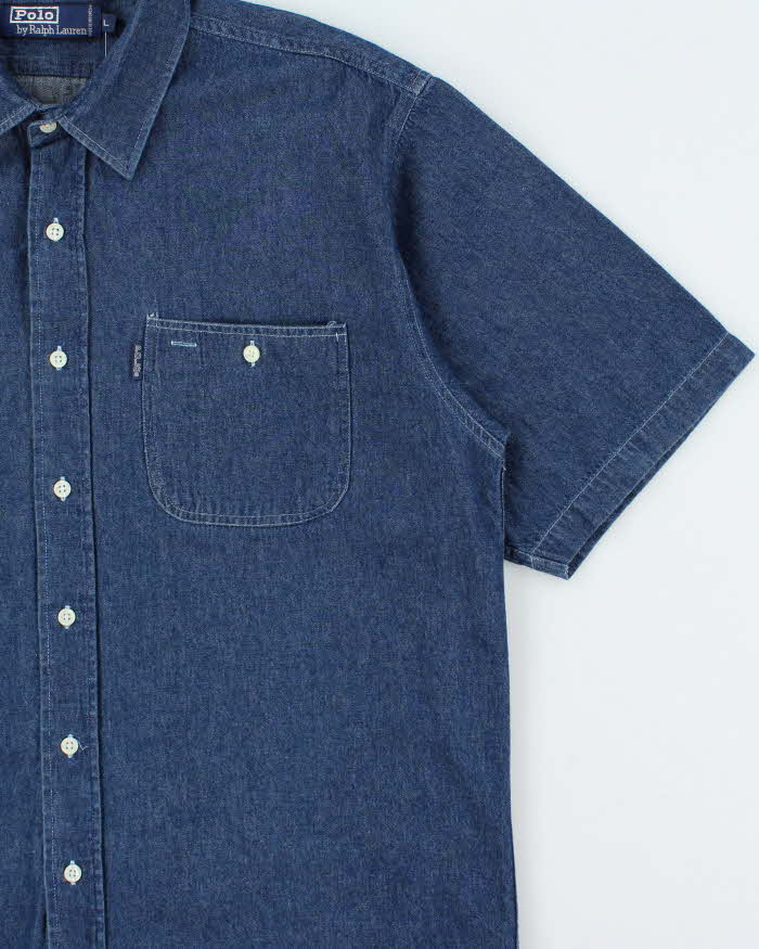 Vintage 1990s Polo Ralph Lauren Indigo Denim Short Sleeve Workwear Shirt - L