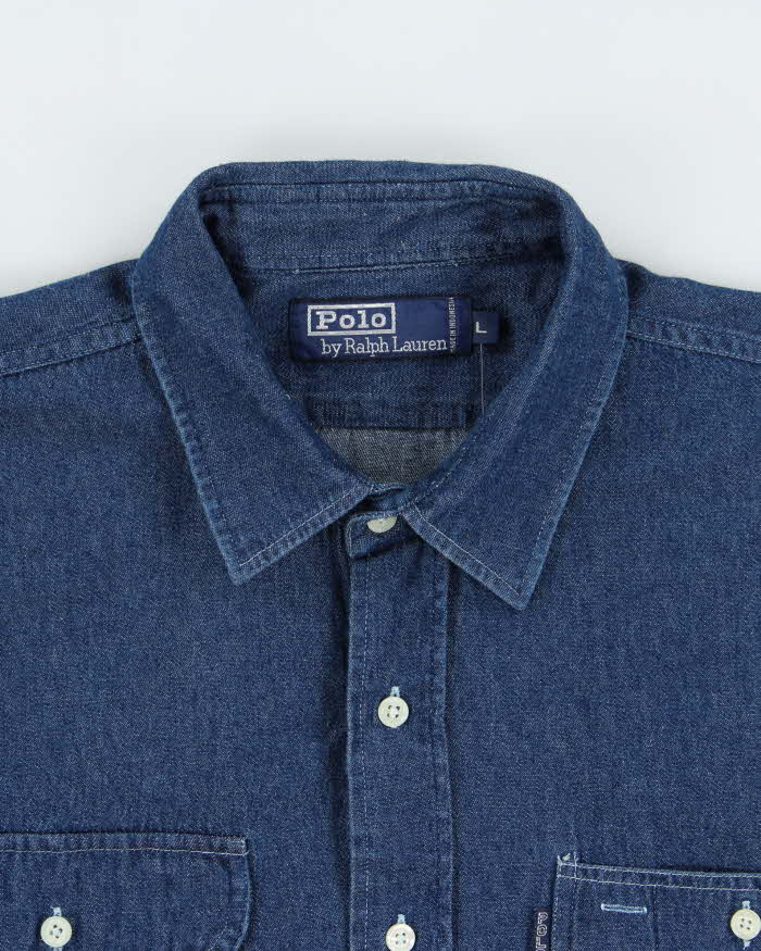 Vintage 1990s Polo Ralph Lauren Indigo Denim Short Sleeve Workwear Shirt - L