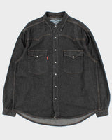 Vintage 1990s Subway Italian Snap Button Western Raw Denim Long Sleeve Shirt - L
