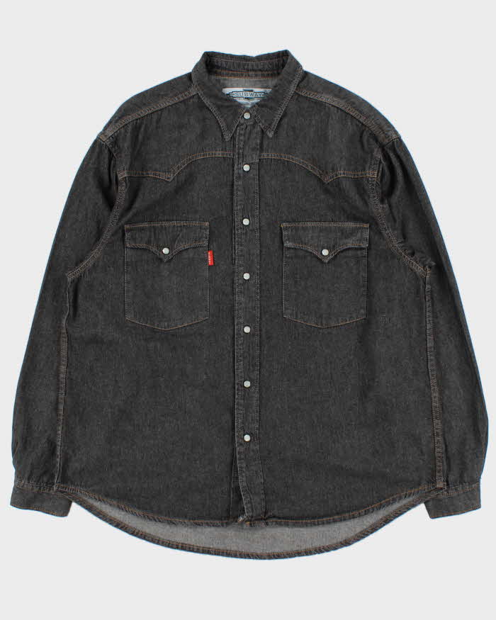 Vintage 1990s Subway Italian Snap Button Western Raw Denim Long Sleeve Shirt - L