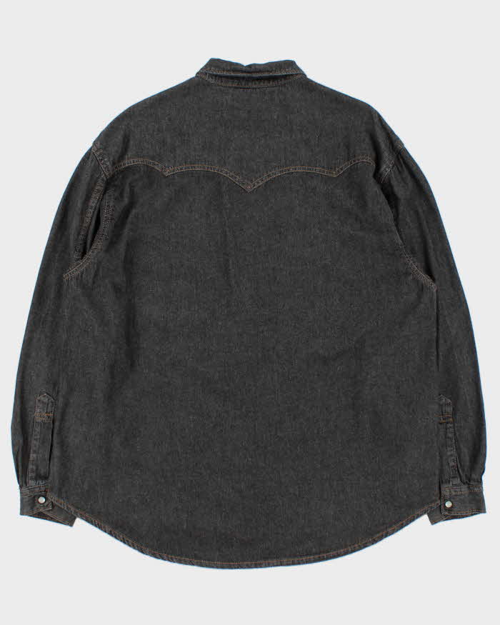 Vintage 1990s Subway Italian Snap Button Western Raw Denim Long Sleeve Shirt - L
