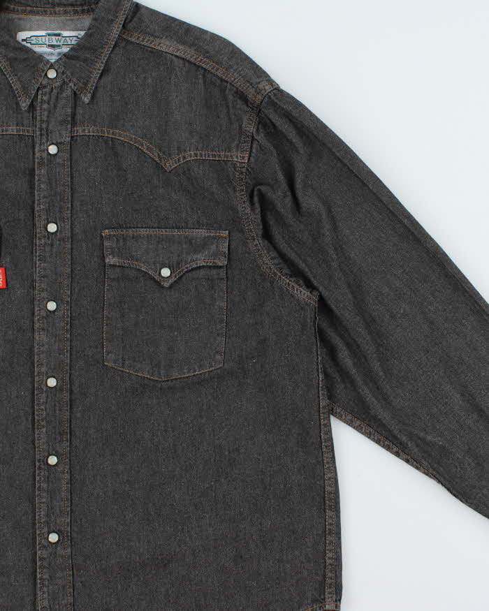 Vintage 1990s Subway Italian Snap Button Western Raw Denim Long Sleeve Shirt - L