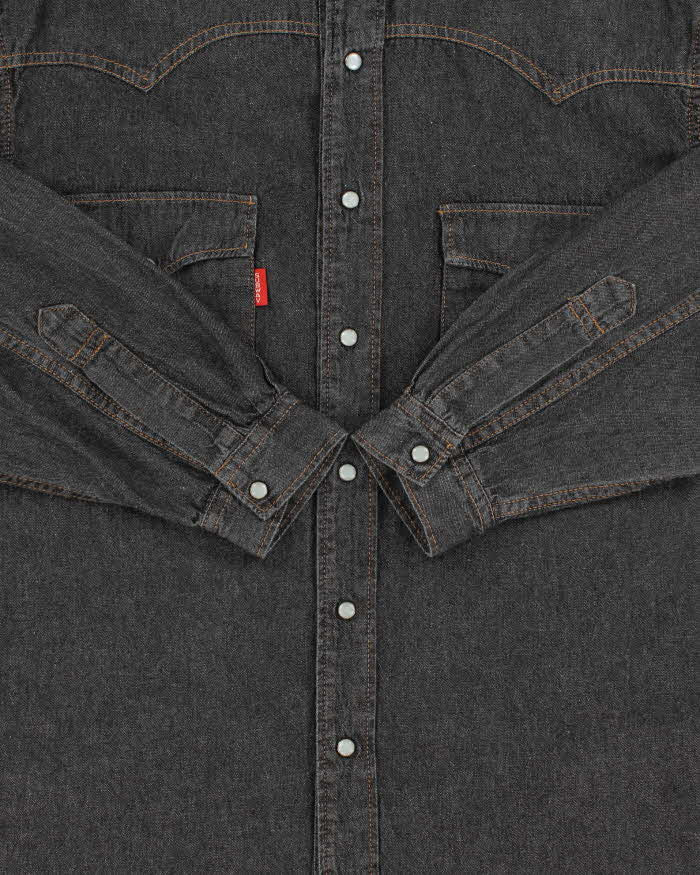 Vintage 1990s Subway Italian Snap Button Western Raw Denim Long Sleeve Shirt - L