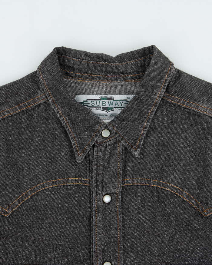 Vintage 1990s Subway Italian Snap Button Western Raw Denim Long Sleeve Shirt - L