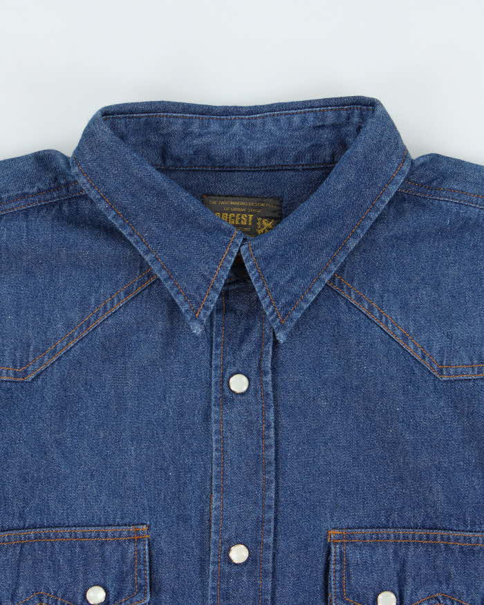 Vintage 1990s Dodgest Japanese Denim Snap Button Western Long Sleeve Shirt - L