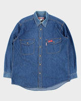 Vintage 1980s Budweiser Embroidered Denim Long Sleeve Shirt - XL