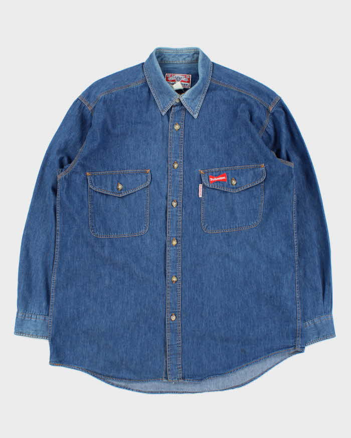Vintage 1980s Budweiser Embroidered Denim Long Sleeve Shirt - XL