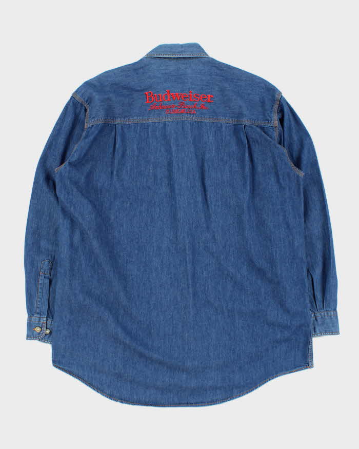 Vintage 1980s Budweiser Embroidered Denim Long Sleeve Shirt - XL