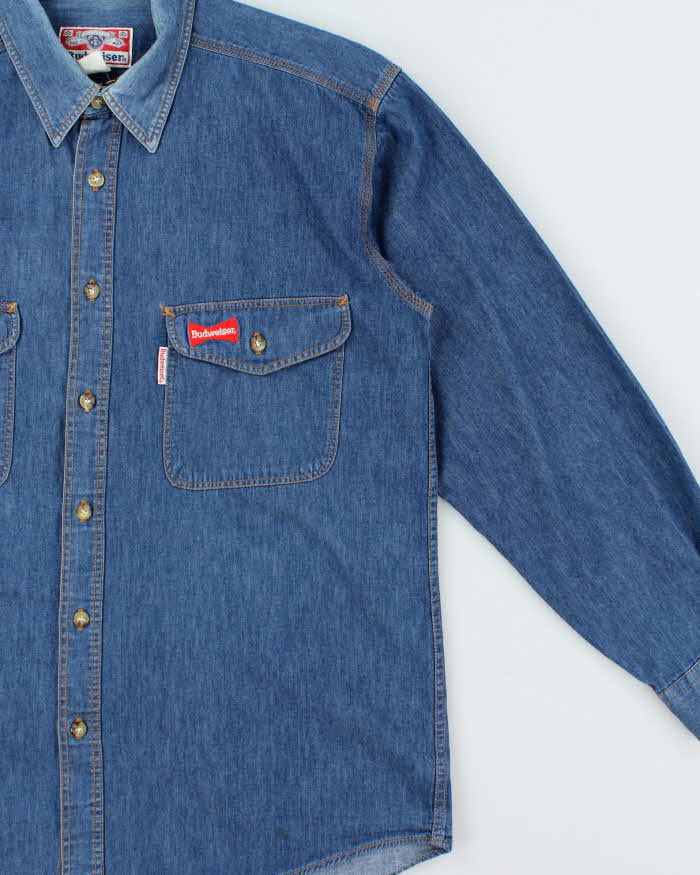 Vintage 1980s Budweiser Embroidered Denim Long Sleeve Shirt - XL