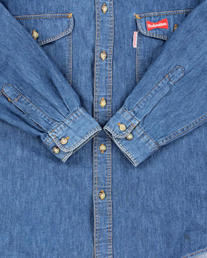 Vintage 1980s Budweiser Embroidered Denim Long Sleeve Shirt - XL