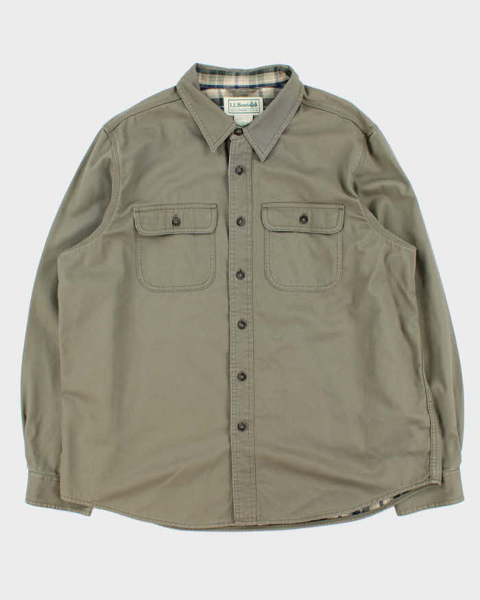 Vintage 00s L.L.Bean Khaki Blanket Lined Long Sleeve Workwear Shirt - XXL