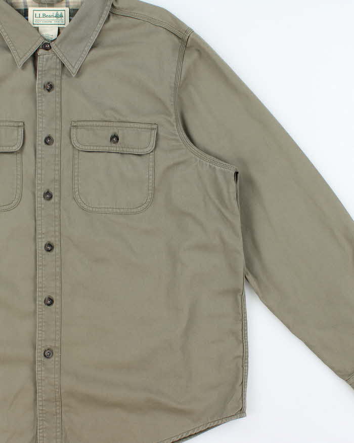 Vintage 00s L.L.Bean Khaki Blanket Lined Long Sleeve Workwear Shirt - XXL