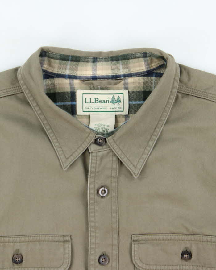 Vintage 00s L.L.Bean Khaki Blanket Lined Long Sleeve Workwear Shirt - XXL