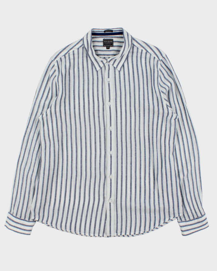 Vintage Guess Striped Linen Regular Fit Long Sleeve Shirt - L