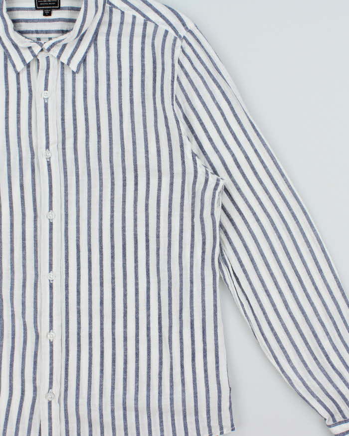 Vintage Guess Striped Linen Regular Fit Long Sleeve Shirt - L