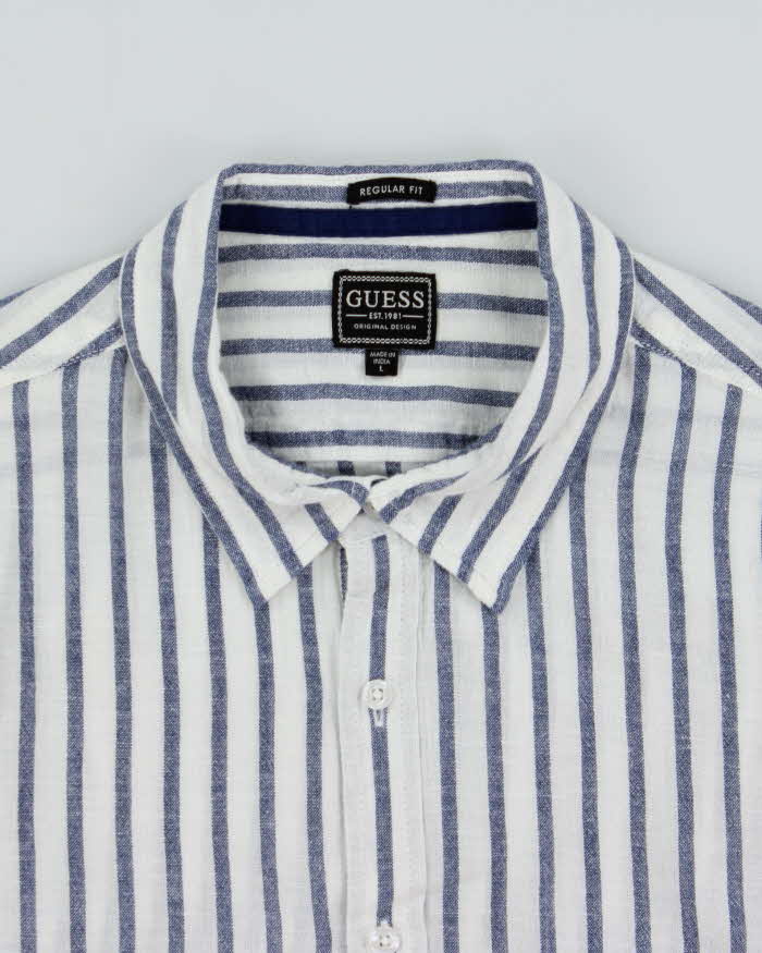 Vintage Guess Striped Linen Regular Fit Long Sleeve Shirt - L