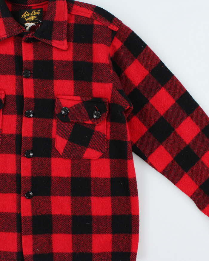 Vintage 1970s Air Crest Buffalo Plaid Wool Workwear Shirt - XS