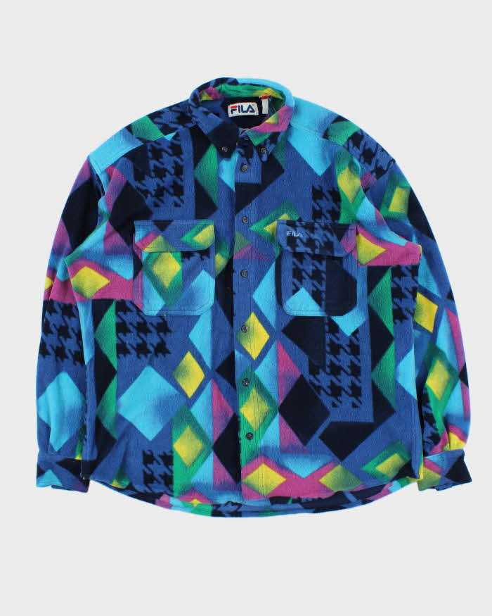 Vintage 1990s Fila Magic Line Patterned Fleece Over Shirt - L