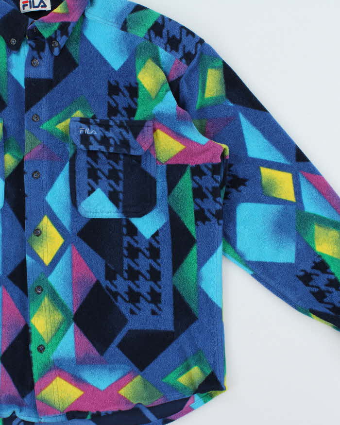 Vintage 1990s Fila Magic Line Patterned Fleece Over Shirt - L