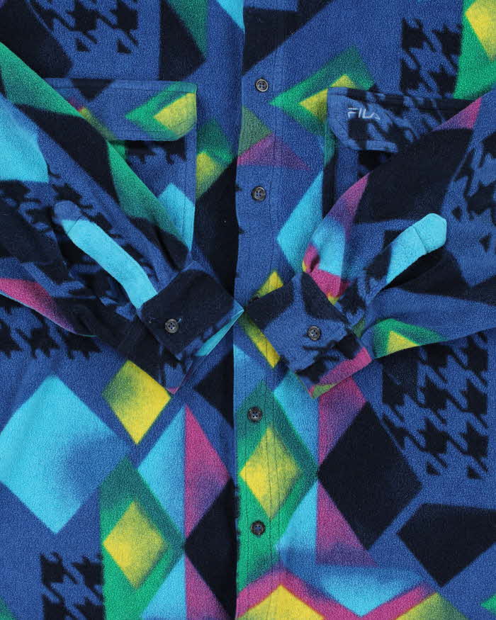 Vintage 1990s Fila Magic Line Patterned Fleece Over Shirt - L