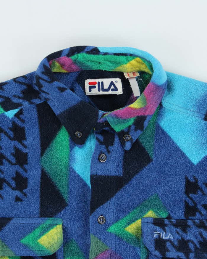 Vintage 1990s Fila Magic Line Patterned Fleece Over Shirt - L