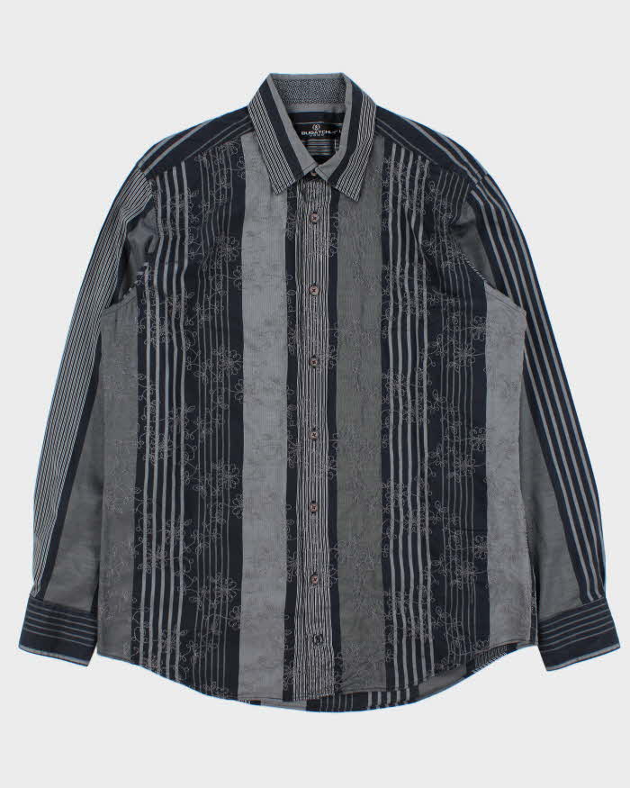 Vintage Y2K 00s Bugatchi Floral Embroidered Striped Long Sleeve Shirt - L