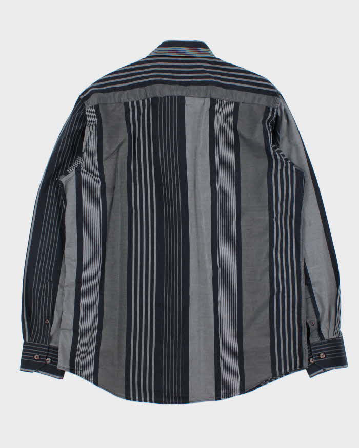 Vintage Y2K 00s Bugatchi Floral Embroidered Striped Long Sleeve Shirt - L