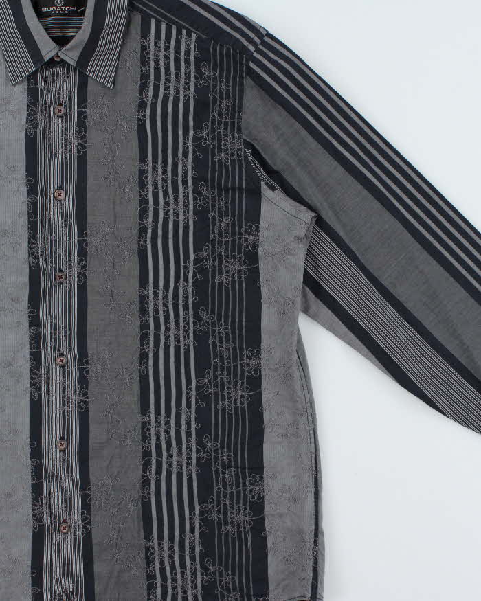 Vintage Y2K 00s Bugatchi Floral Embroidered Striped Long Sleeve Shirt - L