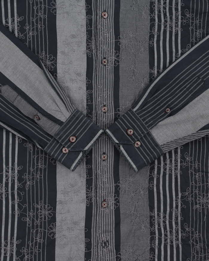 Vintage Y2K 00s Bugatchi Floral Embroidered Striped Long Sleeve Shirt - L