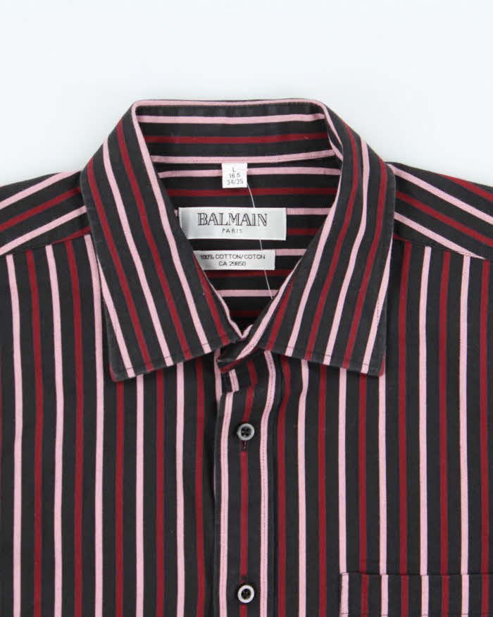 Vintage 1990s Balmain Striped Long Sleeve Shirt - L
