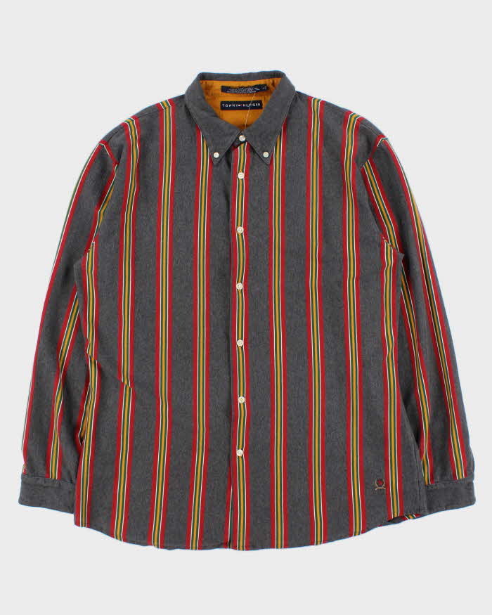 Vintage Y2K 00s Tommy Hilfiger Heavyweight Soft Cotton Striped Long Sleeve Shirt - L
