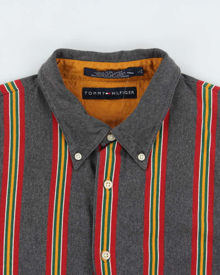 Vintage Y2K 00s Tommy Hilfiger Heavyweight Soft Cotton Striped Long Sleeve Shirt - L