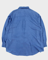 Vintage 1990s Steel Blue Silk Long Sleeve Shirt - L