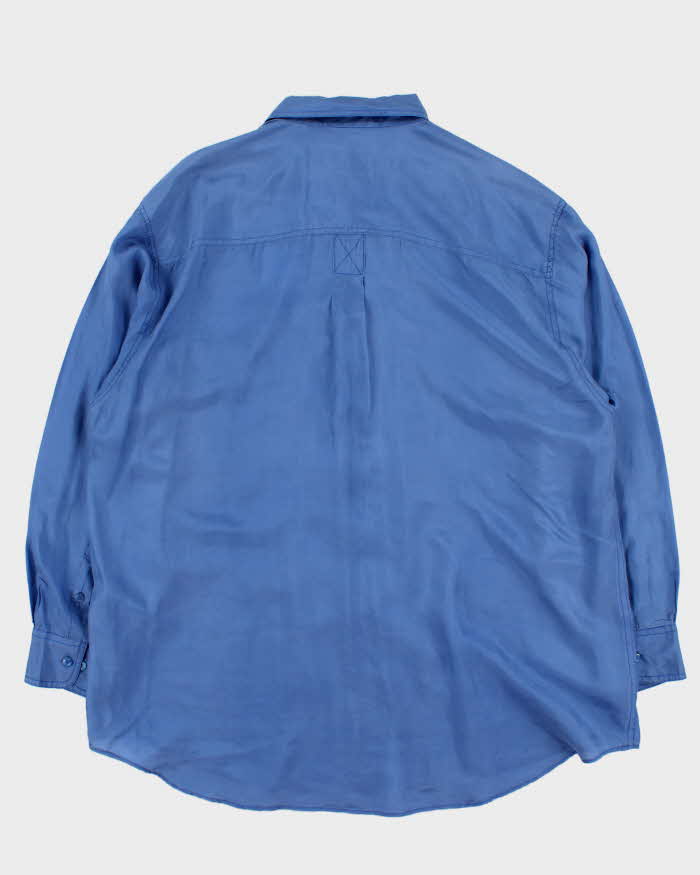 Vintage 1990s Steel Blue Silk Long Sleeve Shirt - L