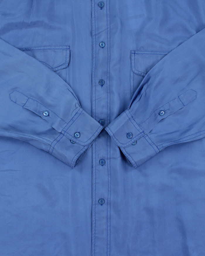 Vintage 1990s Steel Blue Silk Long Sleeve Shirt - L